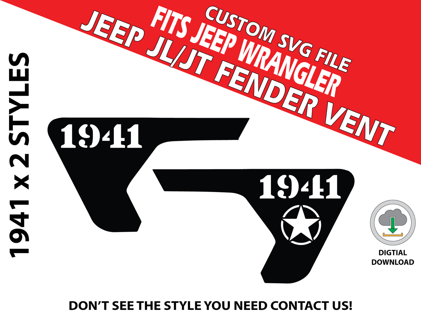Digital Instant File, SVG Vector, Fits Jeep Wrangler JL/JT 2018+, Cricut Decal/Sticker Cut file, 1941