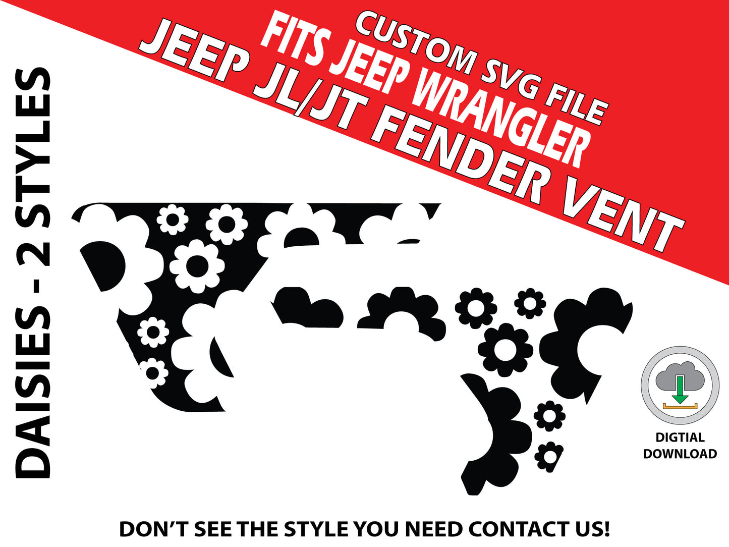 Digital Instant File, SVG Vector, Fits Jeep Wrangler JL/JT 2018+, Cricut Decal/Sticker Cut file, Daisies