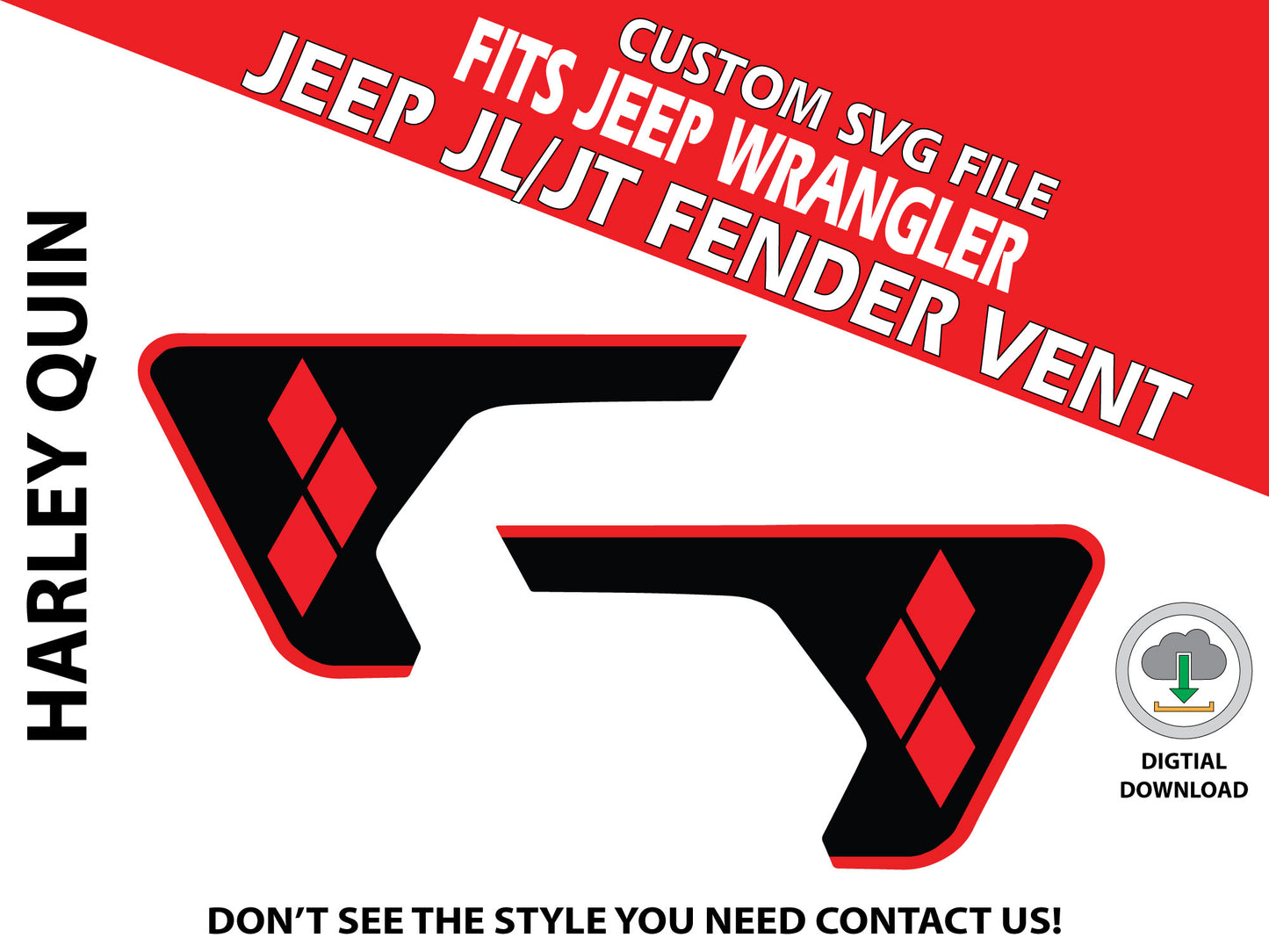 Digital Instant File, SVG Vector, Fits Jeep Wrangler JL/JT 2018+, Cricut Decal/Sticker Cut file, Harley Quin