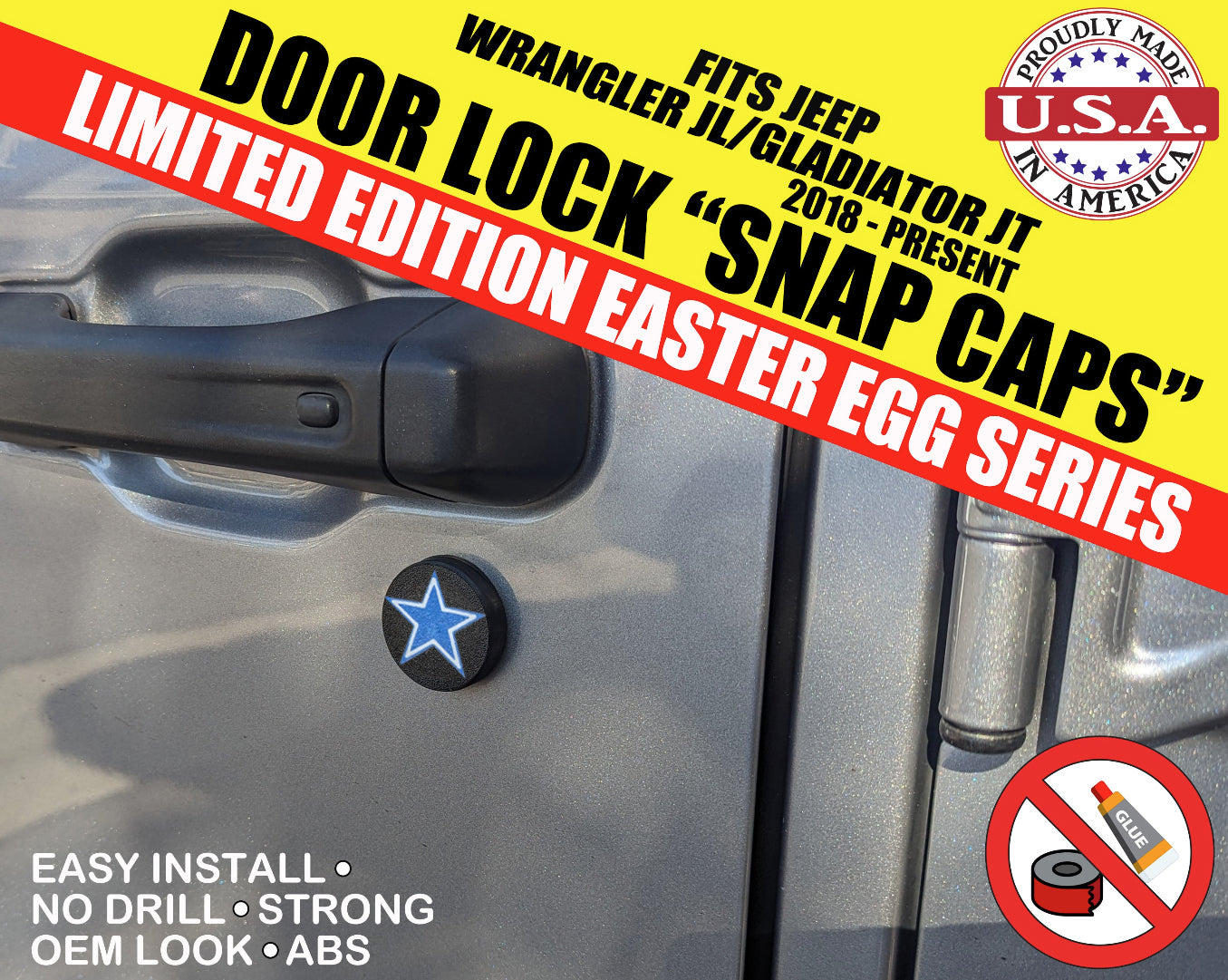 Jeep Wrangler JL/Gladiator JT Door Lock Easter Egg Snap Caps Door/Wiper "Dallas Cowboy Star Edition"