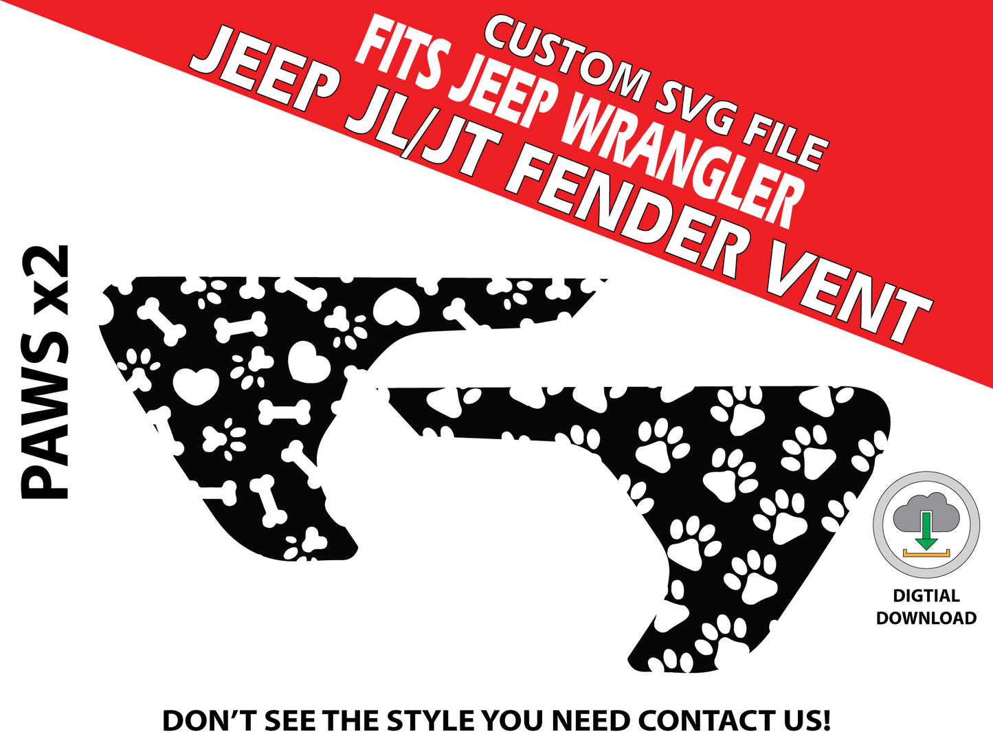 Digital Instant File, SVG Vector, Fits Jeep Wrangler JL/JT 2018+, Cricut Decal/Sticker Cut file, Paws