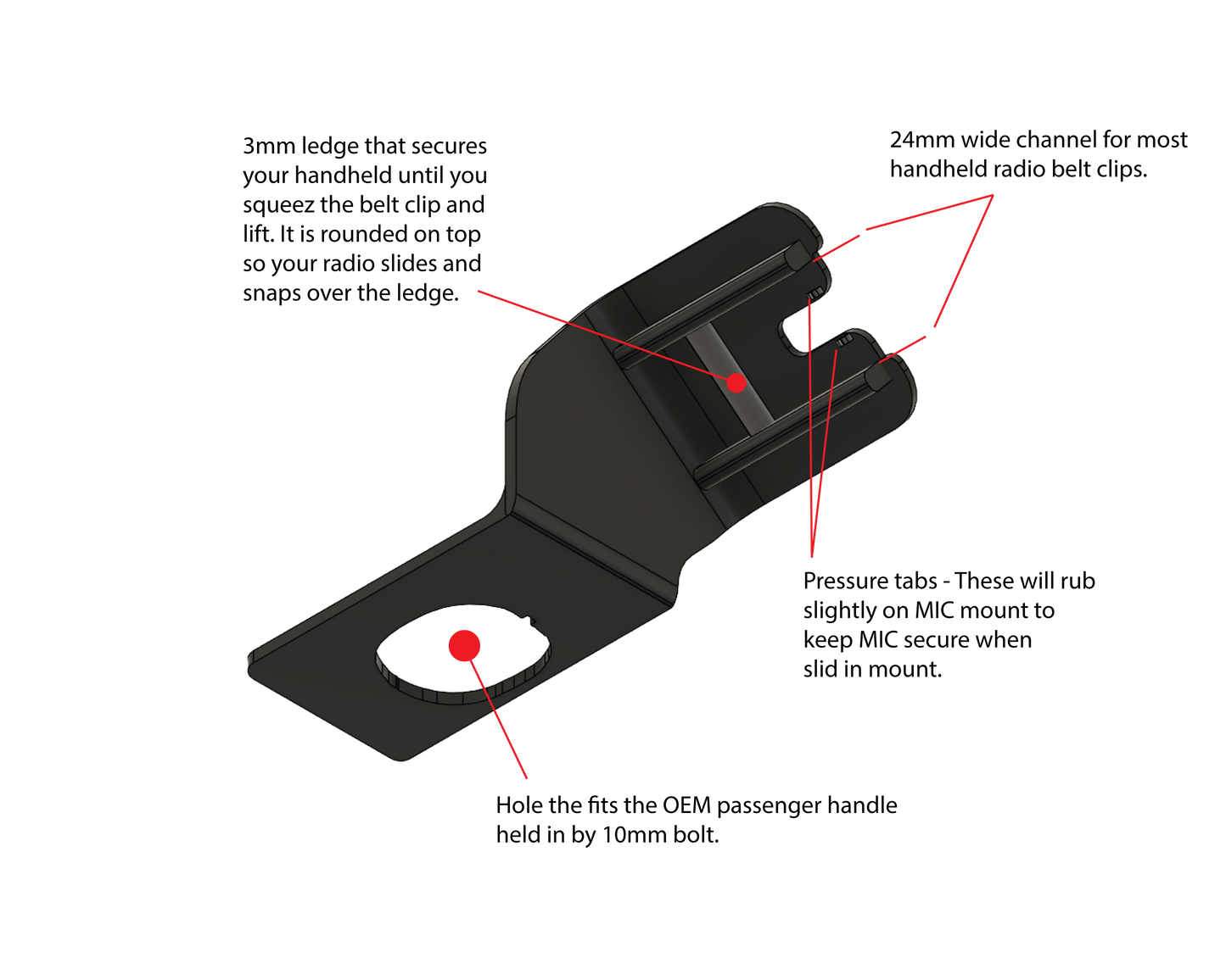 Fits Jeep Wrangler JL/JT CB/MIC/Handheld Radio Dash Mount - No Drill