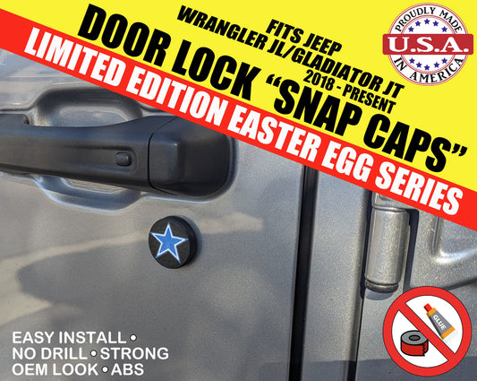 Jeep Wrangler JL/Gladiator JT Door Lock Easter Egg Snap Caps  Door/Wiper "Dallas Cowboy Star Edition"