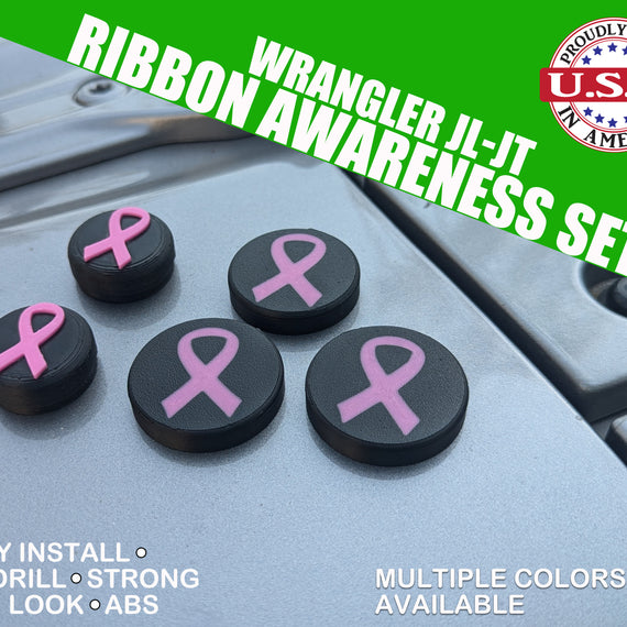 Fits Jeep Wrangler JL/JT Door Lock/Wiper Cap Bundle - Colored Ribbon Awareness - Cancer, Drugs, AIDS, Military